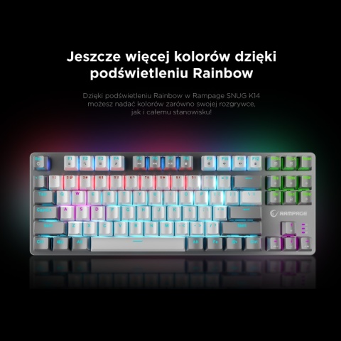 Klawiatura mechaniczna Rampage SNUG K14 TKL RGB Red biało-szara gamingowa