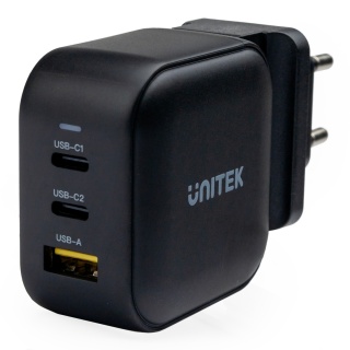 Ładowarka Sieciowa Unitek GaN PD 66 W QC 3.0 2x USB-C 1x USB-A Czarna