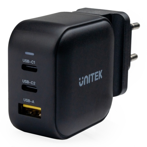 Ładowarka Sieciowa Unitek GaN PD 66 W QC 3.0 2x USB-C 1x USB-A Czarna