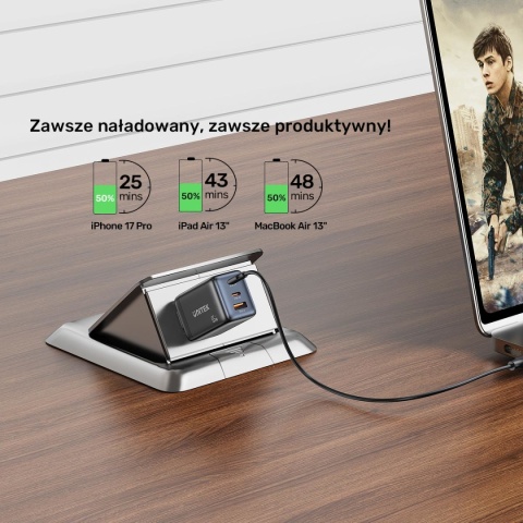 Ładowarka Unitek GaN 65 W PD 3.0 2x USB-C 1x USB-A Nintendo Switch 2 Czarna