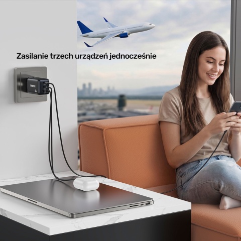 Ładowarka Unitek GaN 65 W PD 3.0 2x USB-C 1x USB-A Nintendo Switch 2 Czarna