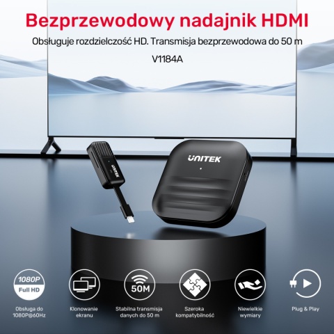 Nadajnik HDMI Unitek V1184A01 bezprzewodowy 50m USB C Full HD 60Hz czarny