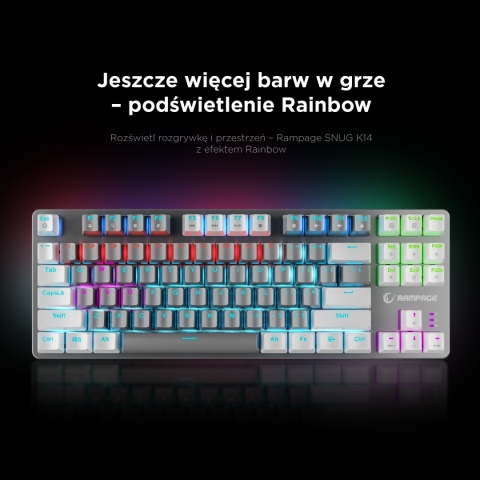 Rampage SNUG K14 klawiatura TKL gamingowa mechaniczna RGB szaro biała