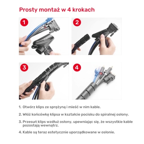 Spiralny organizer kabli Unitek 5 m 22 mm czarny wytrzymały estetyczny