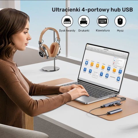 Unitek H1208C hub USB A 4 porty 5 Gbps 3x 480 Mbps aluminiowy kompaktowy