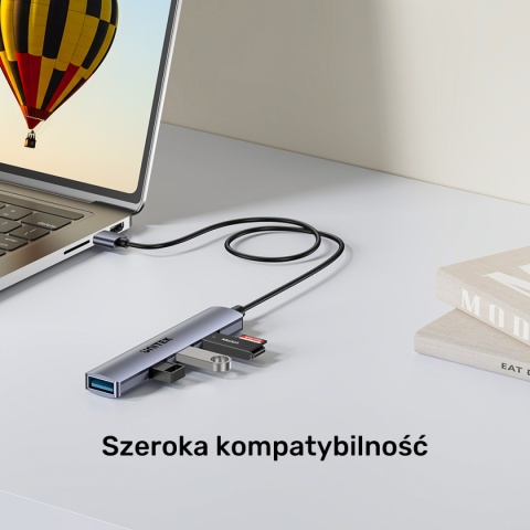 Unitek H1208C hub USB A 4 porty 5 Gbps 3x 480 Mbps aluminiowy kompaktowy