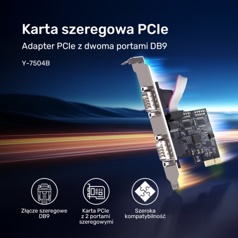 Unitek Y-7504B karta PCIe 2x RS-232 DB9 low profile profesjonalny kontroler