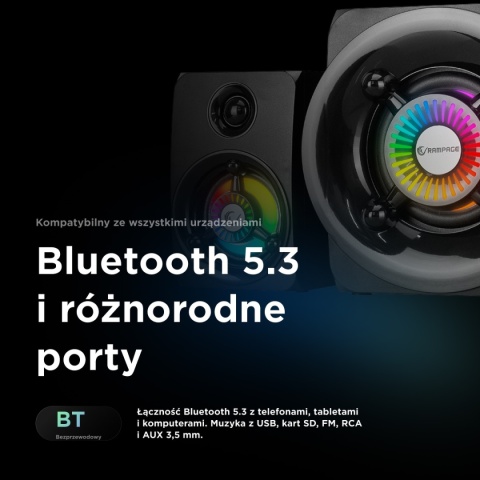 Zestaw Głośników Rampage RMS-G8 2.1 Bluetooth RGB USB SD FM 25 W