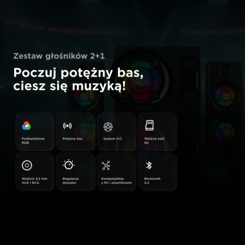 Zestaw Głośników Rampage RMS-G8 2.1 Bluetooth RGB USB SD FM 25 W