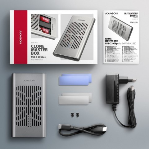 AXAGON EEM2-20GD Obudowa zewnętrzna aluminiowa USB-C 3.2 Gen2x2, Dual NVMe M.2 SSD 20gbps, Clone Master