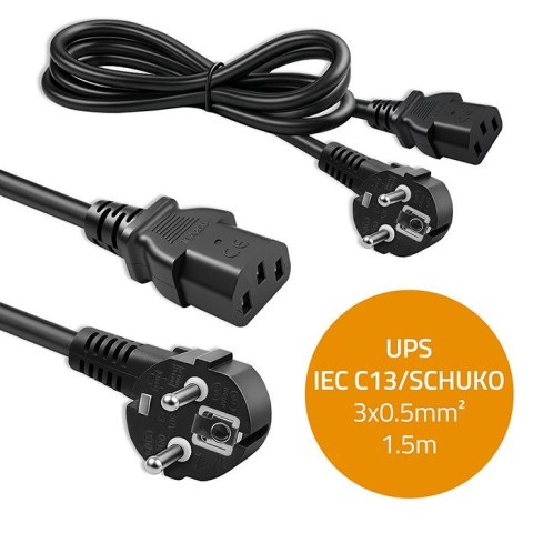Qoltec Kabel zasilający | wtyczka kątowa SCHUKO CEE 7/7 (E/F) | IEC C13 | 3x0.5mm2 | czysta miedź | 1.5m