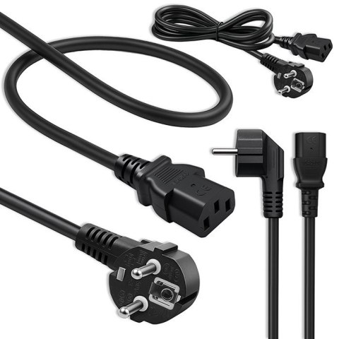Qoltec Kabel zasilający | wtyczka kątowa SCHUKO CEE 7/7 (E/F) | IEC C13 | 3x0.5mm2 | czysta miedź | 1.5m