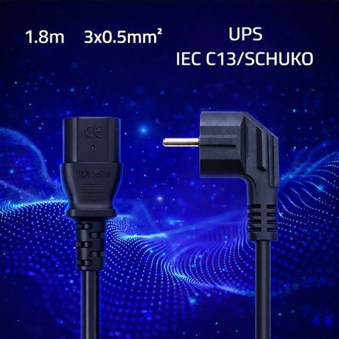 Qoltec Kabel zasilający | wtyczka kątowa SCHUKO CEE 7/7 (E/F) | IEC C133x0.5mm2 | czysta miedź Cu | 1.8m