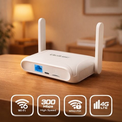 Qoltec Router Home&Travel 4G LTE WiFi 6 | AX300 | 2.4GHz | Dual Antena |USB-C | Micro SIM