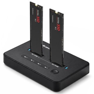 Qoltec Stacja dokujšca dysków SSD M.2 NVMe | PCIe | USB-C | 20Gb/s | DUAL 2x8TB | klonowanie offline