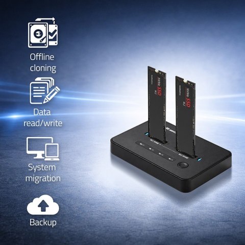 Qoltec Stacja dokujšca dysków SSD M.2 NVMe | PCIe | USB-C | 20Gb/s | DUAL 2x8TB | klonowanie offline