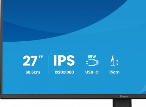 IIYAMA Monitor 27 cali XB2797HSN-B1 IPS,FHD,HAS150 ,350cd,1ms HDMI, DP,USB-C DOCK 65W, 4xUSB HUB, RJ45