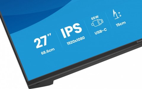 IIYAMA Monitor 27 cali XB2797HSN-B1 IPS,FHD,HAS150 ,350cd,1ms HDMI, DP,USB-C DOCK 65W, 4xUSB HUB, RJ45