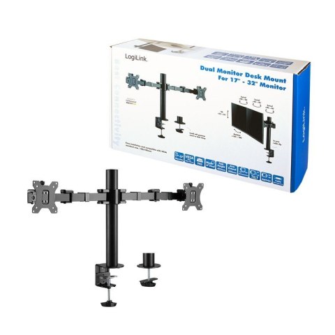 LogiLink Uchwyt na 2 monitory,17 -32 cale, ramie 380mm,2x12kg