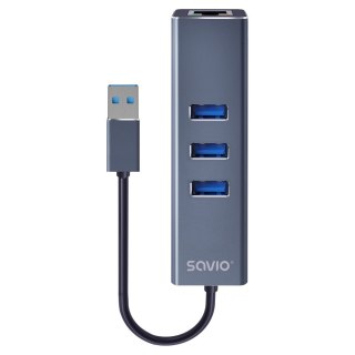 Savio Hub AK-58 3-portowy USB-A 3.1 Gen 1 z adapterem RJ-45 Gigabit Ethernet