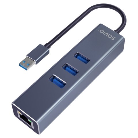Savio Hub AK-58 3-portowy USB-A 3.1 Gen 1 z adapterem RJ-45 Gigabit Ethernet