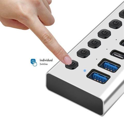 LogiLink Hub USB3.2 10-portow USB-A/C, funkcja on/off