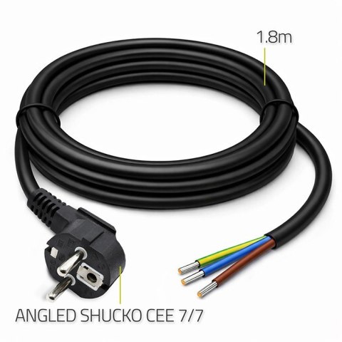 Qoltec Kabel zasilający | wtyczka kątowa SCHUKO CEE 7/7 (E/F) | miedź Cu| odizolowany lutowany | 3x1.0mm2 | 1.8m