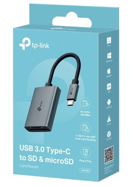 TP-LINK Adapter USB Type-C to SD & microSD 3.0 UA430C SPEC: 1 × USB-C Connector,1 × SD + 1 × microSD(TF) up to 200MBps 
