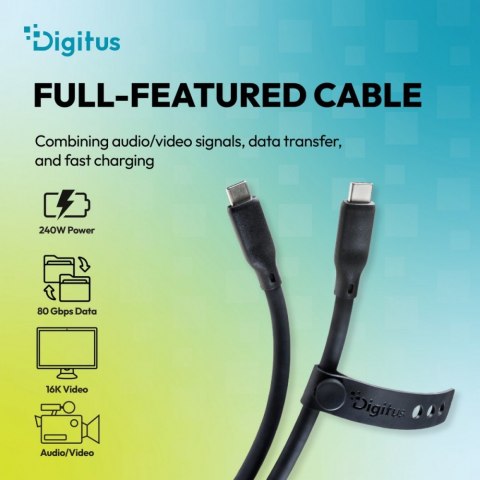 Digitus Kabel połączeniowy silikonowy USB-C-USB-C | USB 4 ver.2.0 80Gbps | 8K@60Hz | PD 3.1 240W| 1,0m | czarny