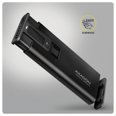 AXAGON EEM2-SD2B Obudowa zewnętrzna aluminiowa bezśrubowa USB-A/C 3.2 Gen2 M.2 NVMe/SATA wyświetlacz LED, czarny