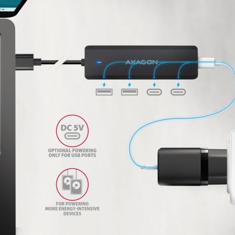 AXAGON HUB 4-portowy 5gbps 2x USB-A 2x USB-C, USB-C power in 19 cm kabel HUE-C2A