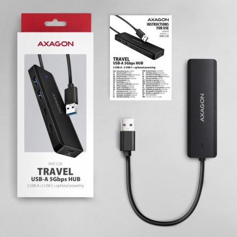 AXAGON HUB 4-portowy 5gbps 2x USB-A 2x USB-C, USB-C power in 19 cm kabel HUE-C2A