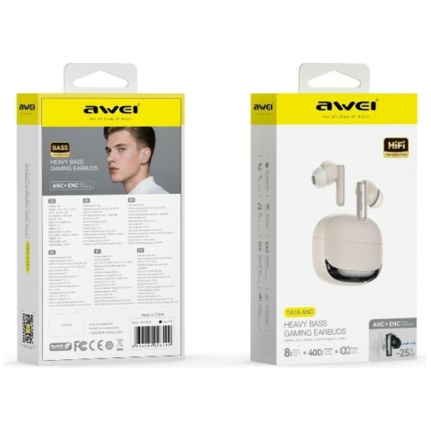 AWEI Słuchawki TA19 ANC TWS Bluetooth 6.0 beżowe