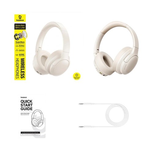 Baseus Słuchawki nauszne bluetooth 6.0 BASS LITE beżowe