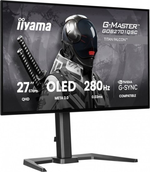 IIYAMA Monitor 27 cali GOB2701QSC-B1 OLED,280Hz,65W,2xHDMI,DP 1500 cd/m? (Szczytowa, HDR), 2560 x 1440, 1500000:1, 0.03m