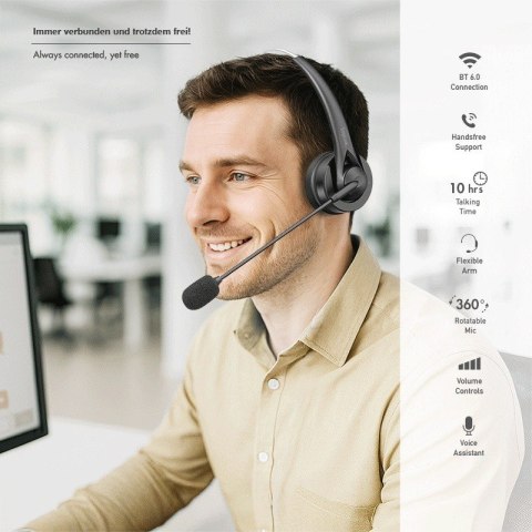 LogiLink Słuchawka nauszna z mikrofonem, bluetooth