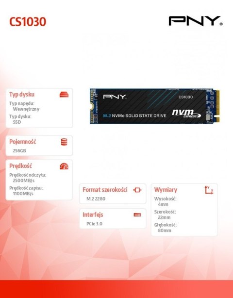 PNY Dysk SSD 256GB CS1030 M.2 2280 PCIe BULK