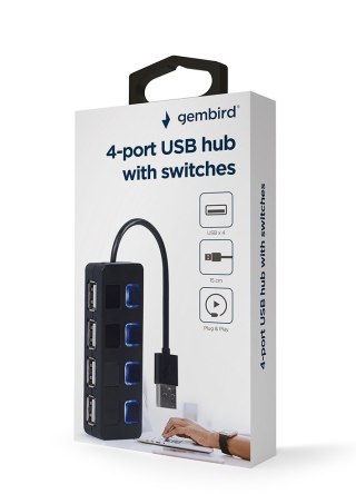 Gembird HUB USB 2.0 4-portowy z przełącznikami, czarny