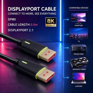Qoltec Kabel DisplayPort M/M v2.1 | 80G | 0.5m