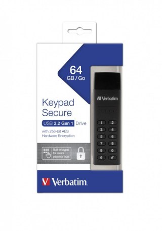 Verbatim Pendrive 64GB Keypad Secure Szyfrowanie AES 256 Bit, klawiatura