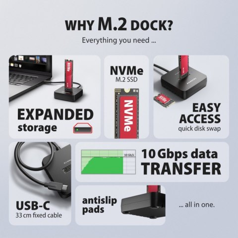 AXAGON ADSA-M2C11L Stacja dokująca USB-C 3.2 Gen 2 - 1 x NVMe M.2 10Gbps