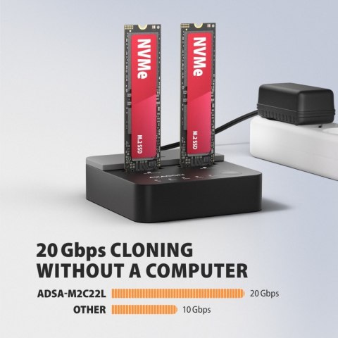 AXAGON ADSA-M2C22L Stacja dokująca USB-C 3.2 Gen2x2 - 2 x NVMe M.2 20Gbps
